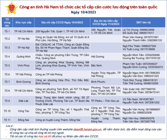 Đăng Ký Vn88: Trang Chủ
 thông báo lịch cấp CCCD lưu động trên toàn quốc ngày 10/4/2023