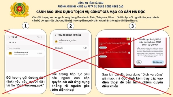 Cảnh giác với thủ đoạn mạo danh cán bộ Công an lừa đảo cài đặt ứng dụng “Dịch vụ công” giả mạo để chiếm đoạt tài sản